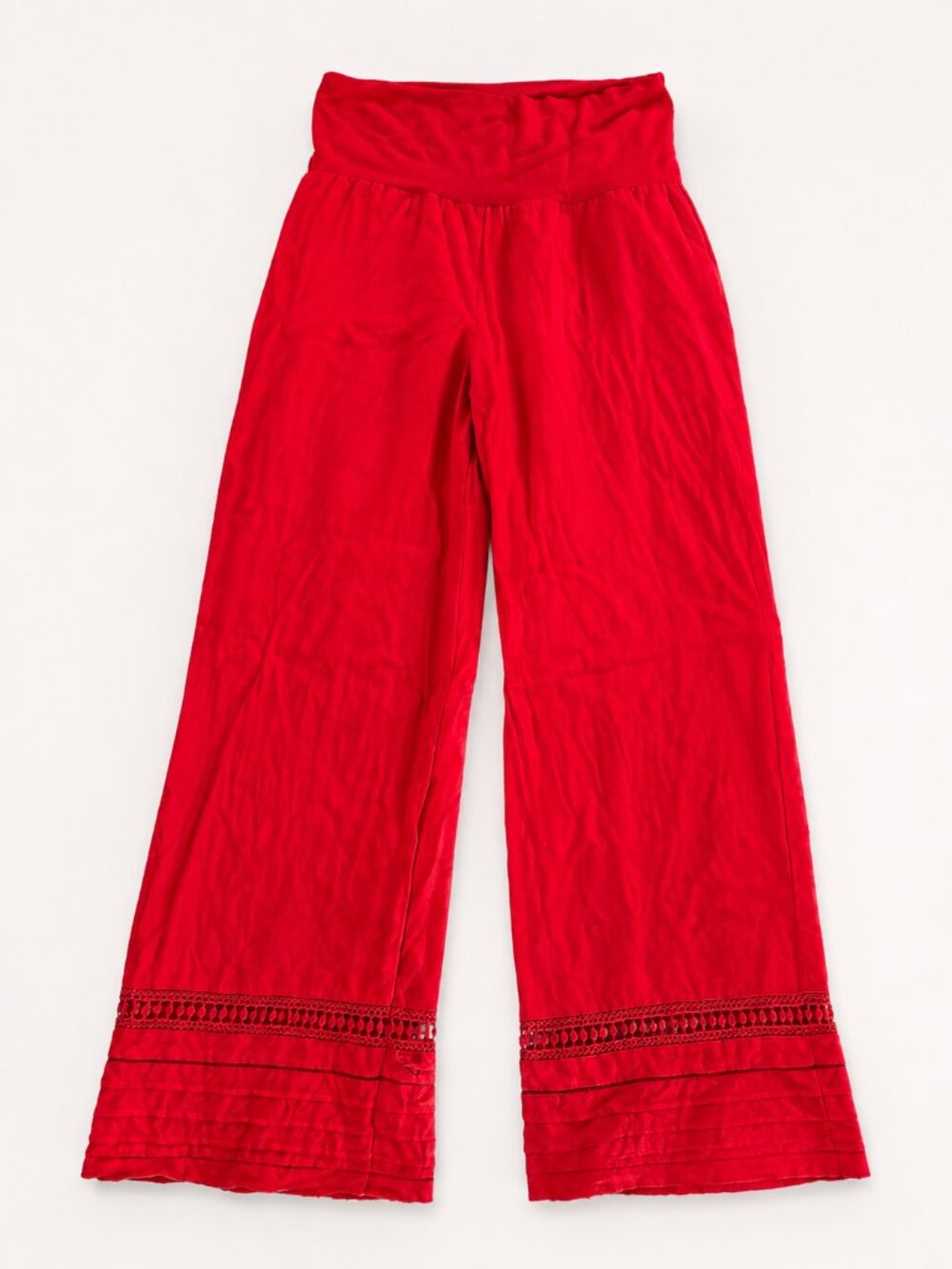 Love Tree Red Boho Wide Leg Lace Hem Pants Size M